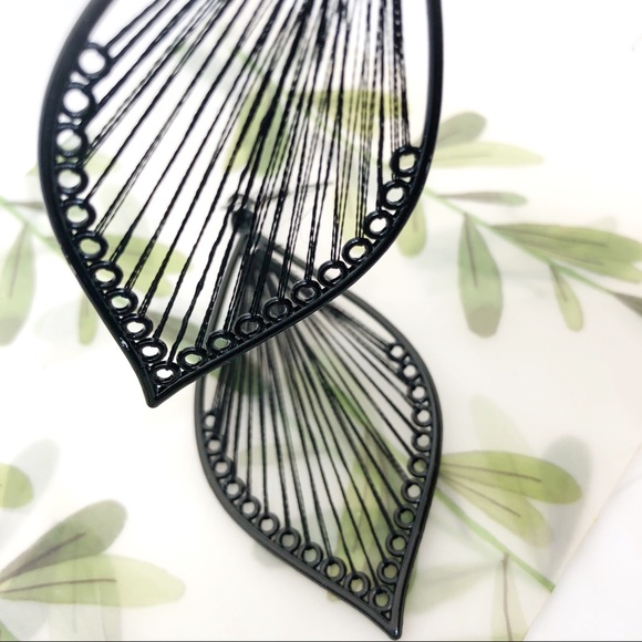 Black Metal & Silk Thread Bohemian Drop Earrings - Picture 3 of 6